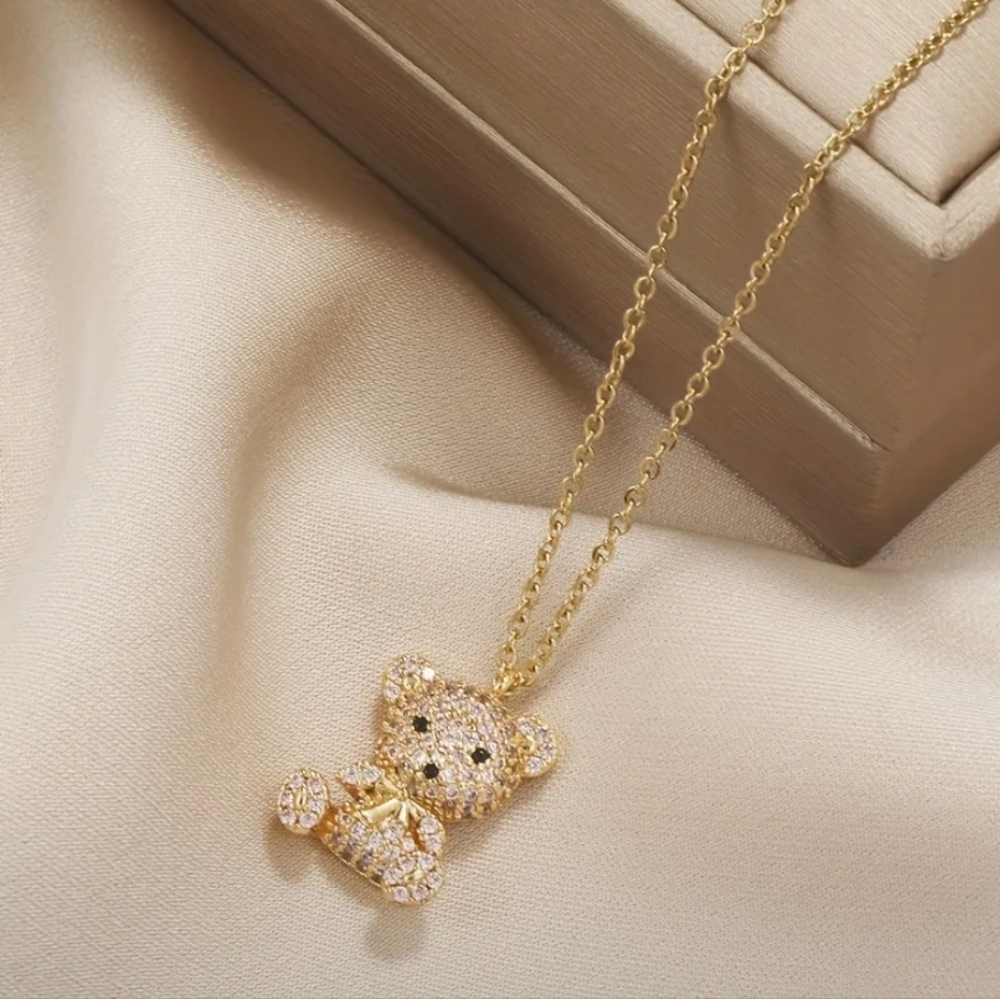 Gold Teddy Bear Pendant Necklace